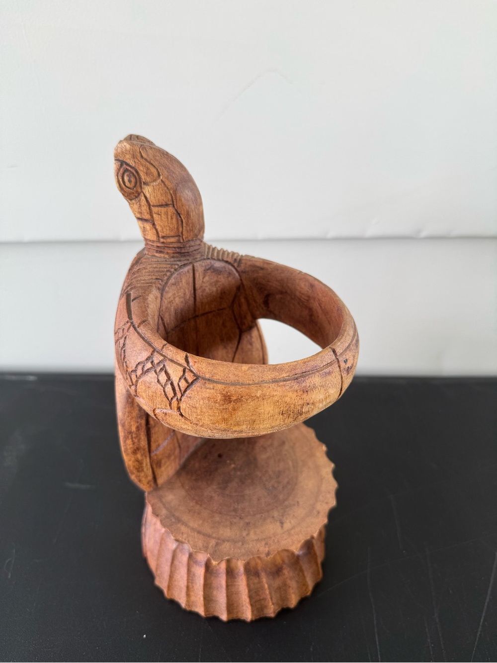 Hand-Carved Wooden Turtle Wine Bottle Homder